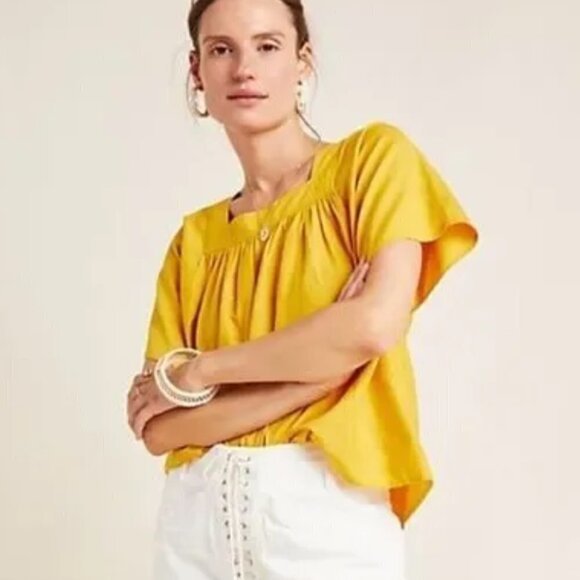 Frye X Anthropologie Marin Mustard Yellow top Size XXS NWT - Picture 1 of 8
